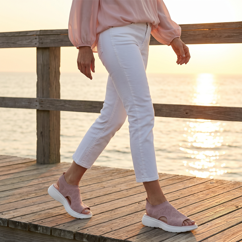 Lena | Andningsbara sandaler i stickat material