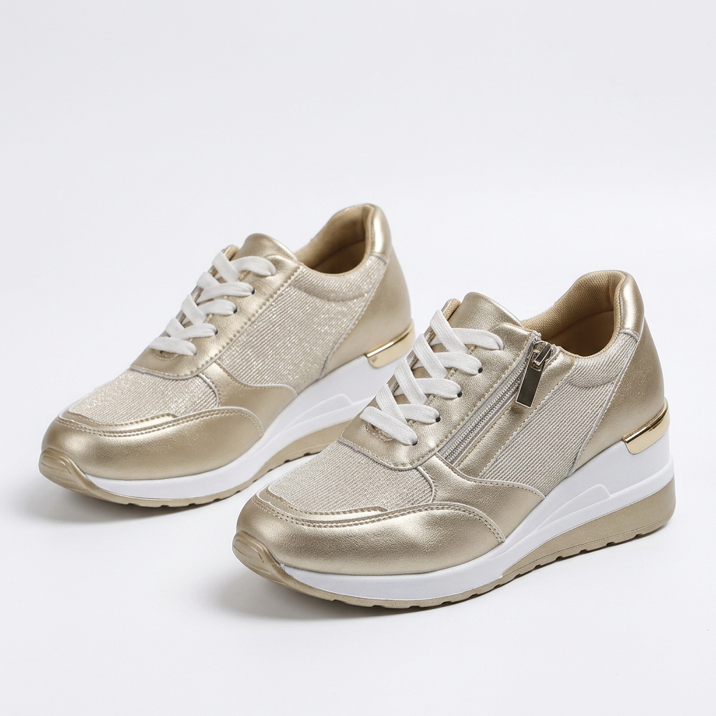 Ortopediska damsneakers med snörning och sidodragkedja.