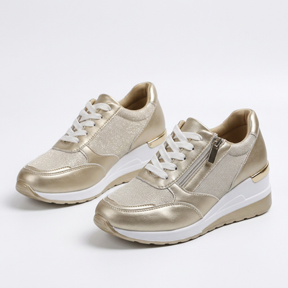 Ortopediska damsneakers med snörning och sidodragkedja.
