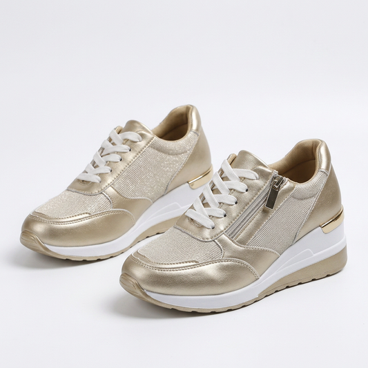 Ortopediska damsneakers med snörning och sidodragkedja.