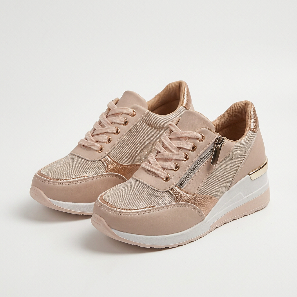 Ortopediska damsneakers med snörning och sidodragkedja.